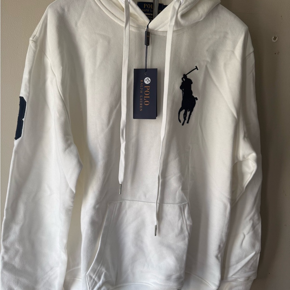 Ralph Lauren White Hoodie with Navy Logo